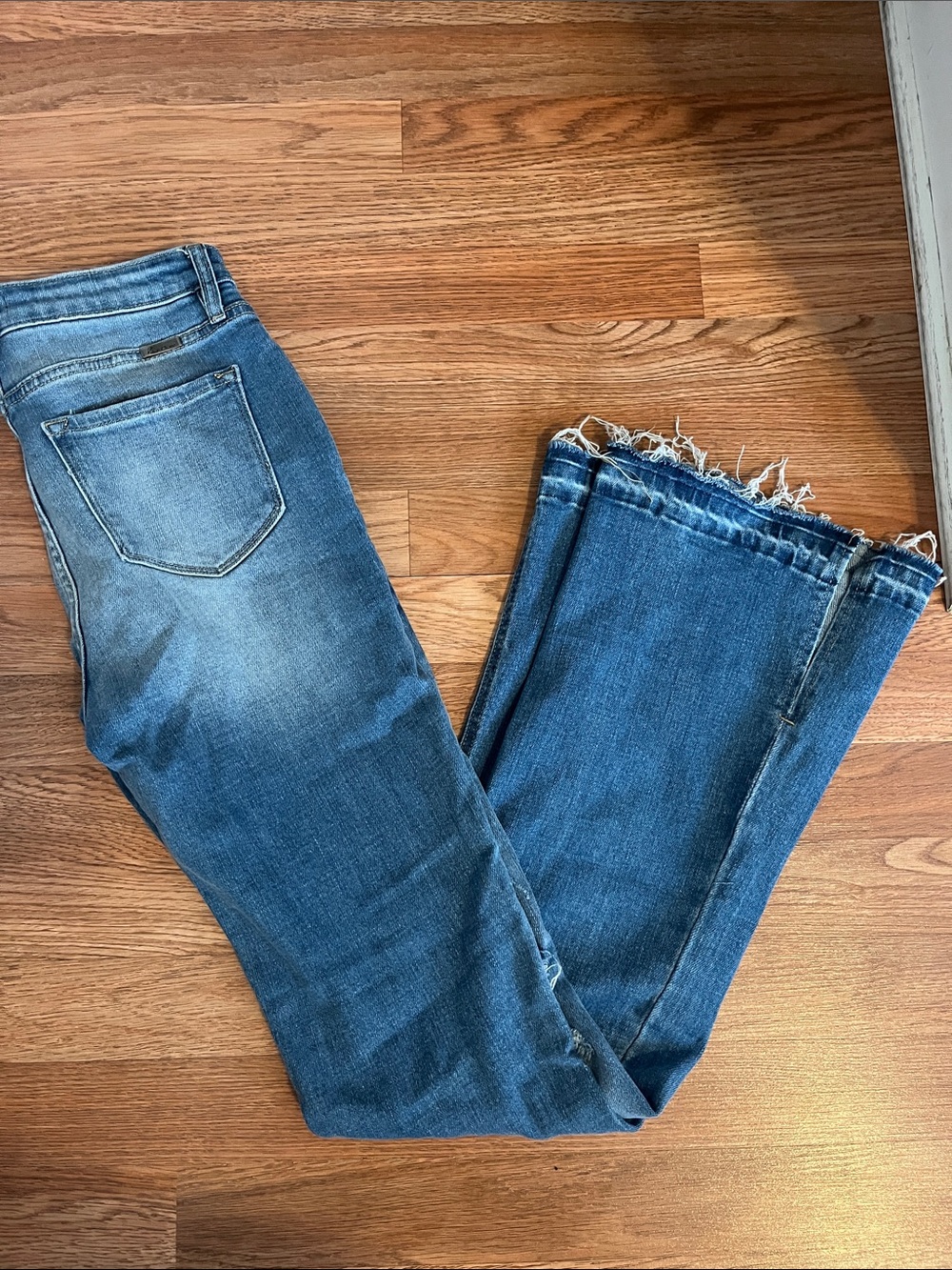 KanCan Medium Blue Frayed Hem Wide Leg Jeans